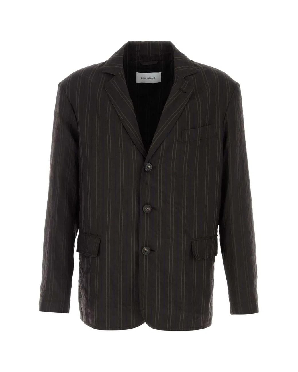 Ferragamo Black Salvatore Embroidered Linen Blend Blazer for men
