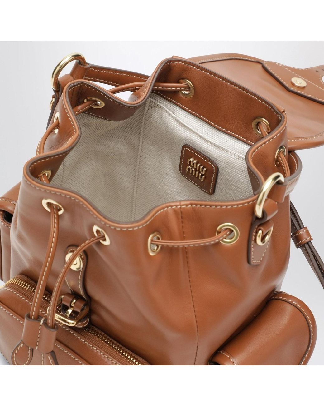 Miu Miu Brown Cognac Calfskin Backpack