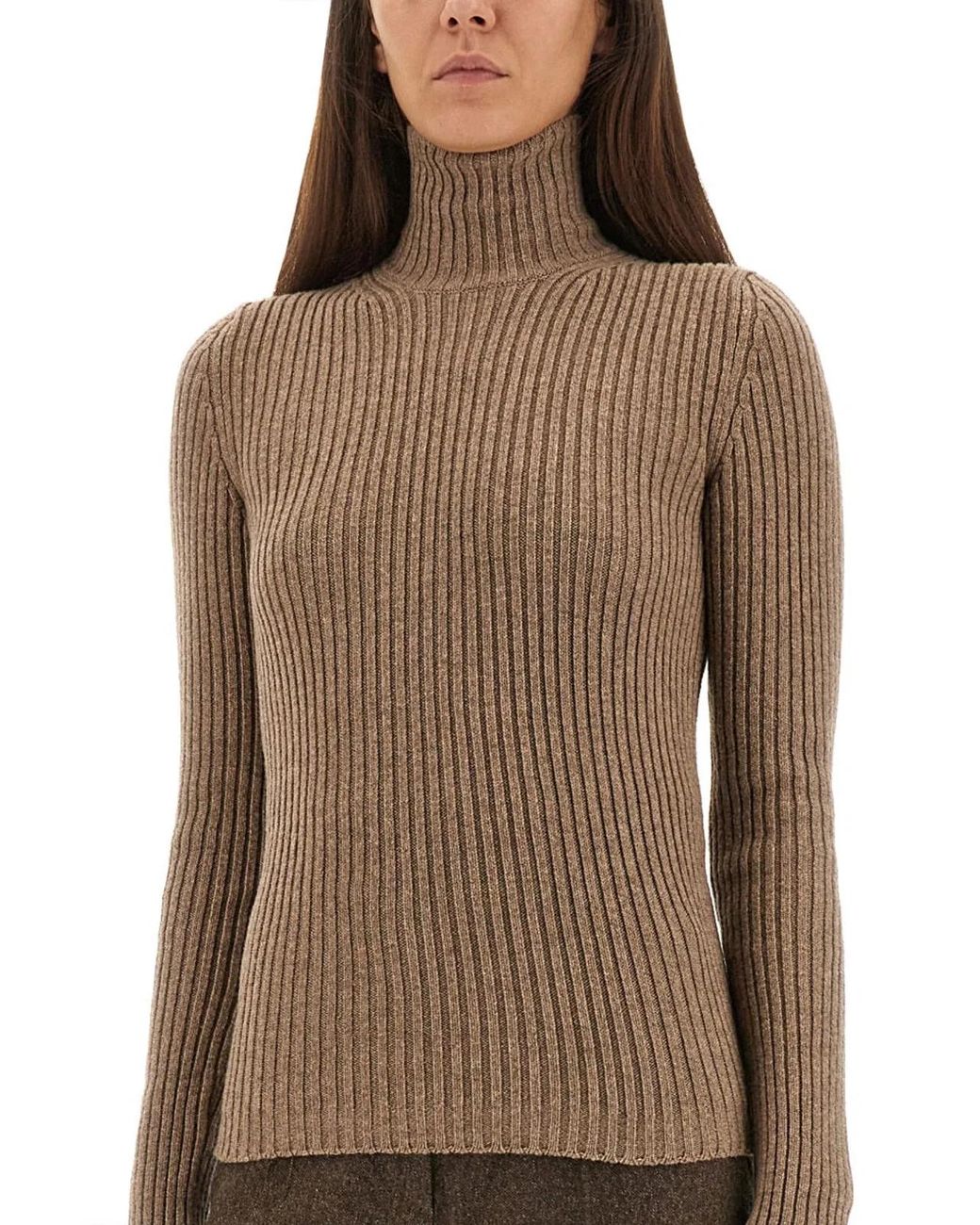 Max Mara Brown Ribbed Turtleneck Sweater
