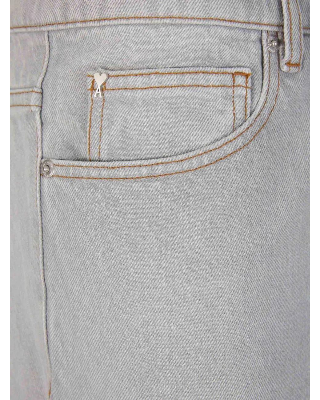 AMI Gray Cropped Tapered Jeans for men