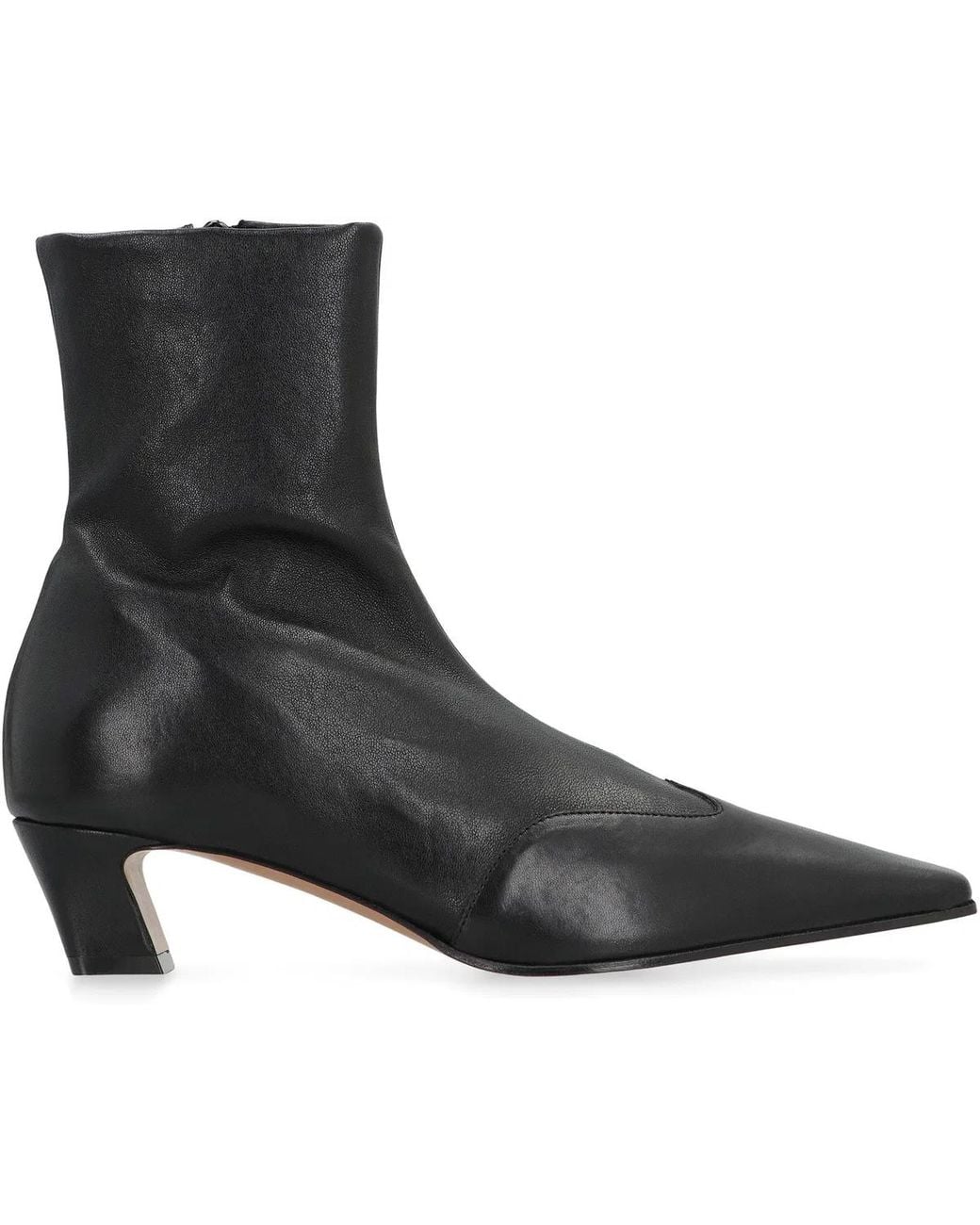 Khaite Black Nevada Leather Ankle Boots