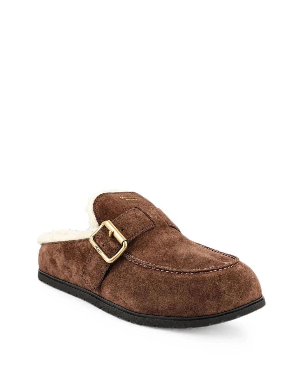 Prada Brown Suede Shearling Mules