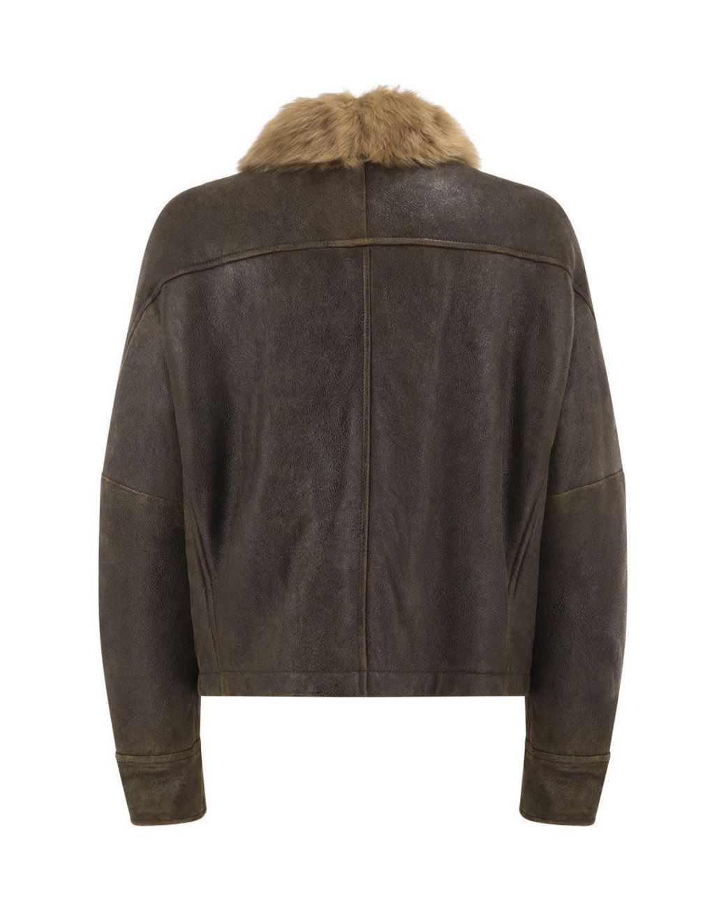 Brunello Cucinelli Black Sheepskin Jacket With Fur Collar