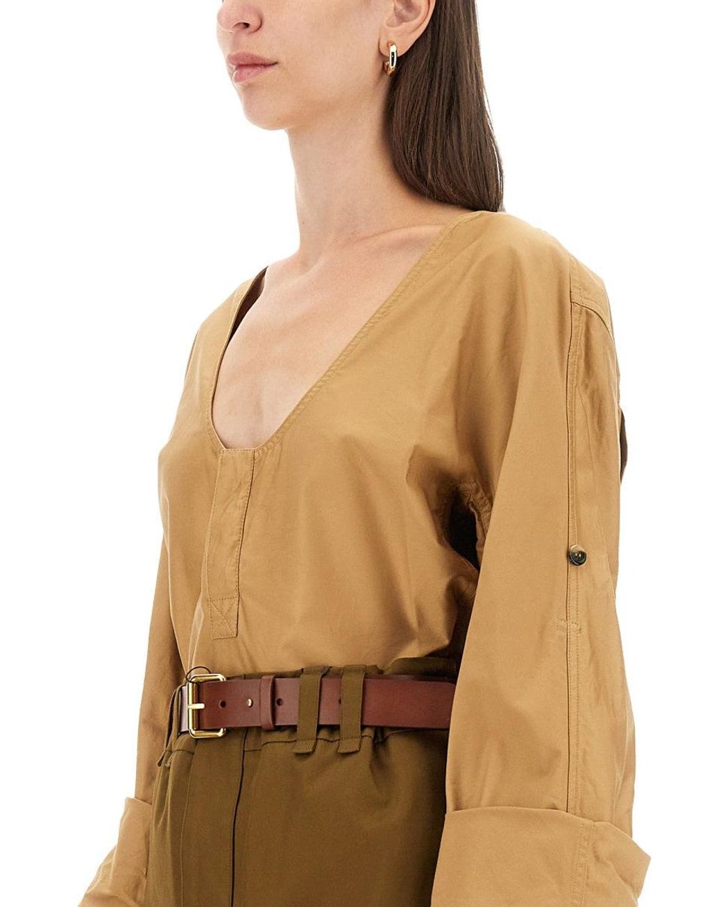 Saint Laurent Natural Regular Fit Henley Blouse