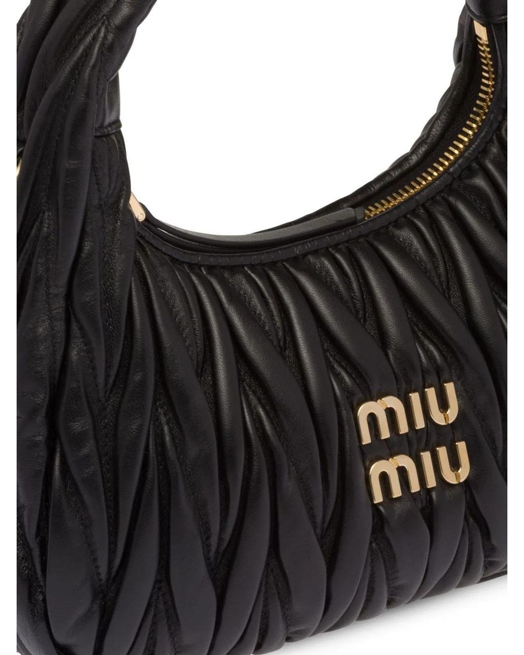 Miu Miu Black Wander Matelassé Nappa Leather Small Hobo Bag
