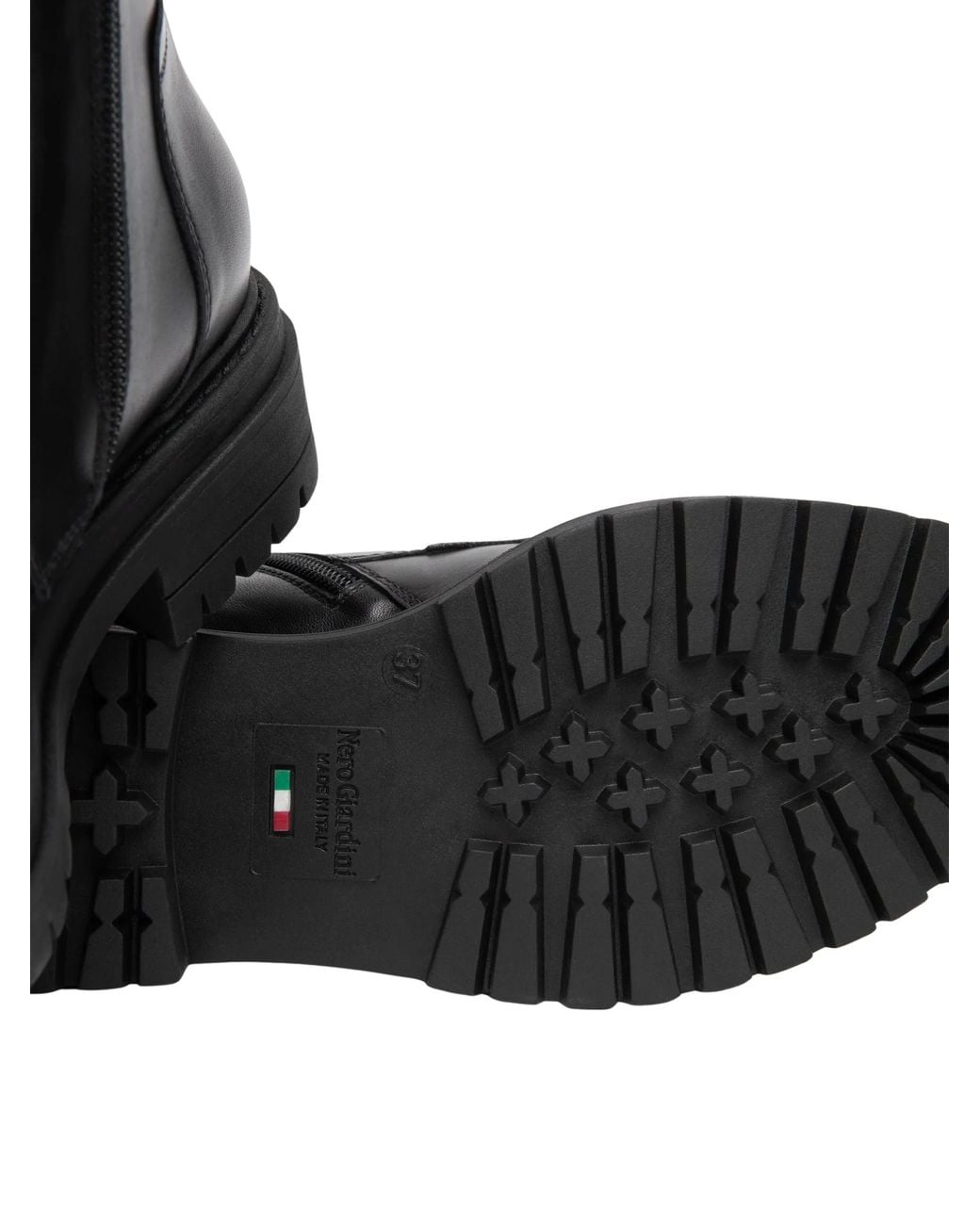Nero Giardini Black Leather Combat Boots