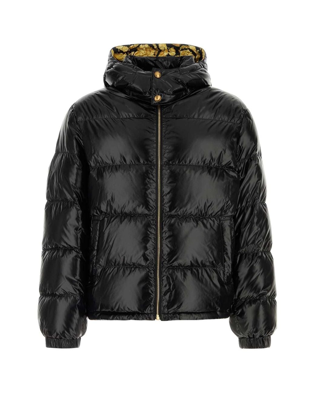 Versace Black Down Jacket/Vest Shiny Technical Fabric + Allover for men