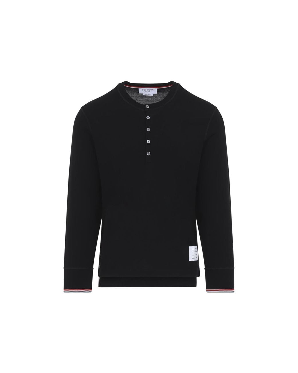 Thom Browne Black Buttoned Sweater With Rwb Cuffs for men