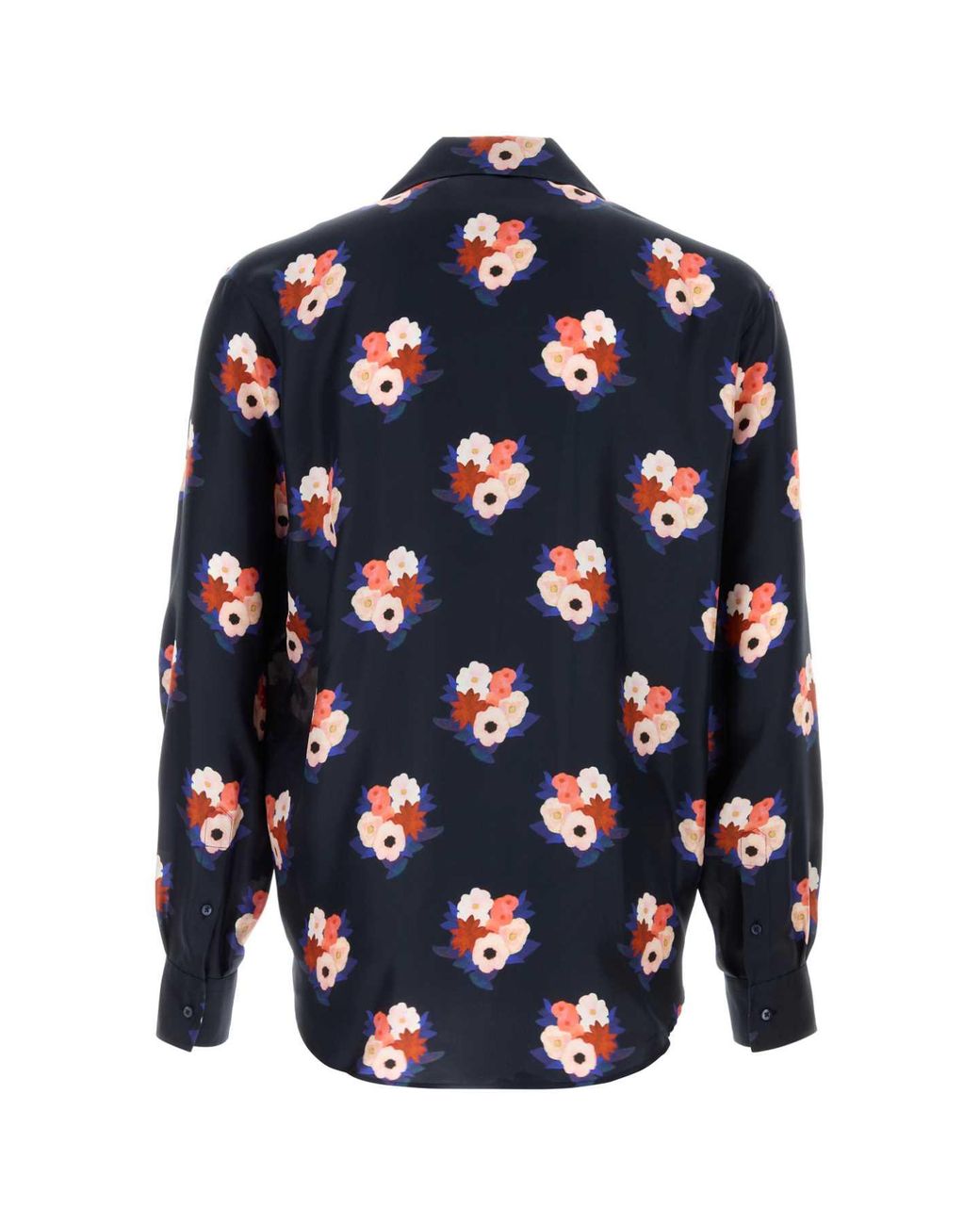 Fendi Blue Dark Floral Printed Silk Shirt for men