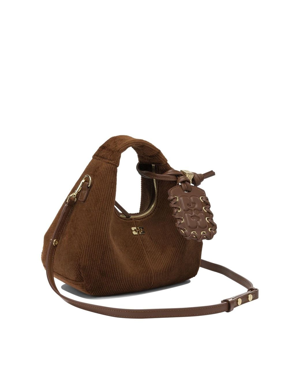 Ganni Brown "Mini Hobo Corduroy" Small Handbag
