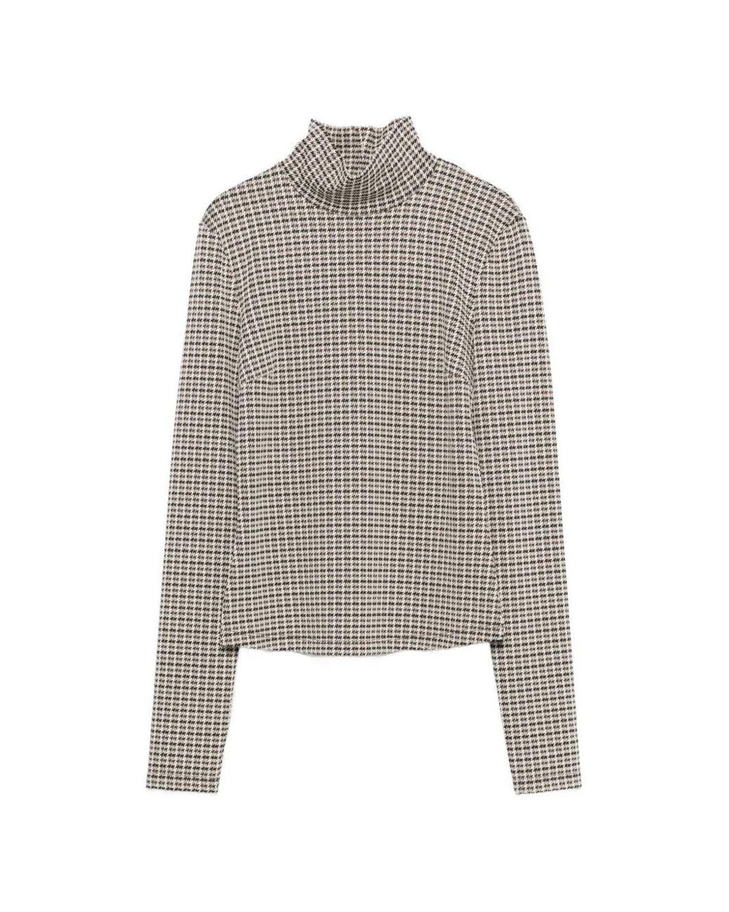 Patrizia Pepe Gray Micro Plaid Top With High Neck