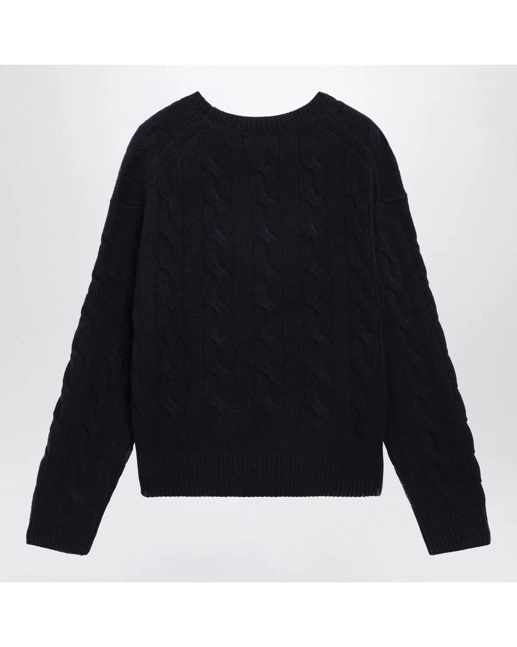 Polo Ralph Lauren Black Crewneck Cableknit Wool And Cashmere Sweater