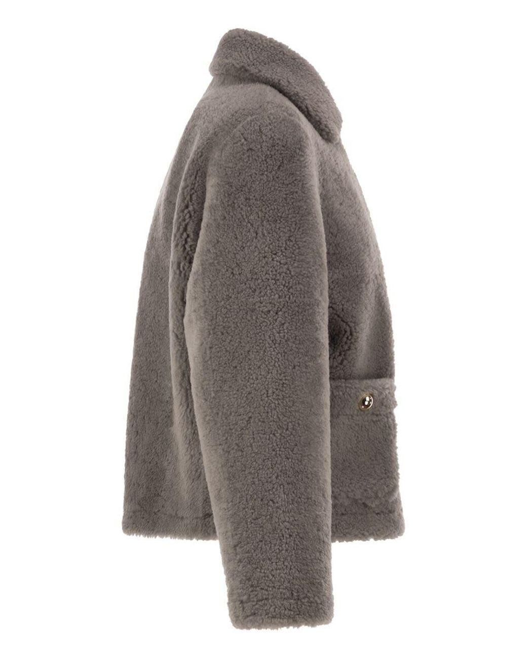 Fay Brown Shearling Jacket With Hook Fastenings By