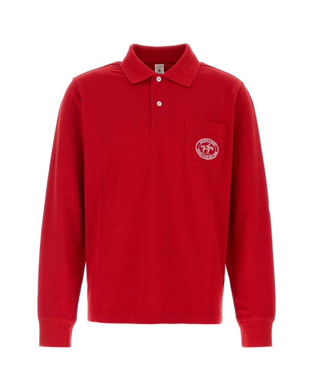 Sporty & Rich Red Sporty & Rich Riding Club Longsleeve Pique Polo for men