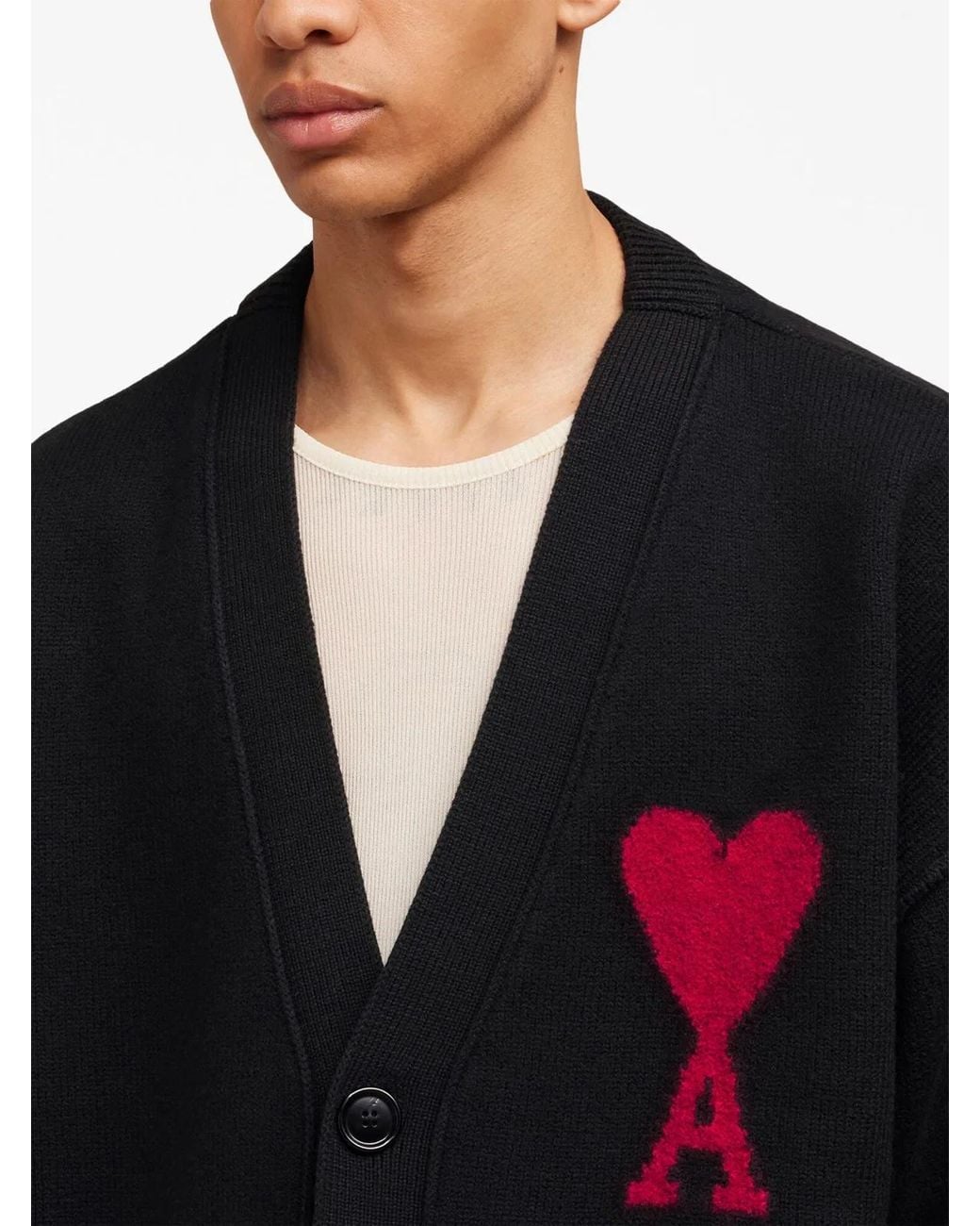 AMI Black Ami De Coeur Cardigan for men