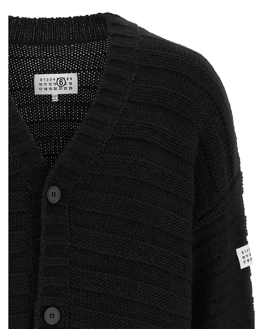 MM6 by Maison Margiela Black Distressed Wool Cardigan for men