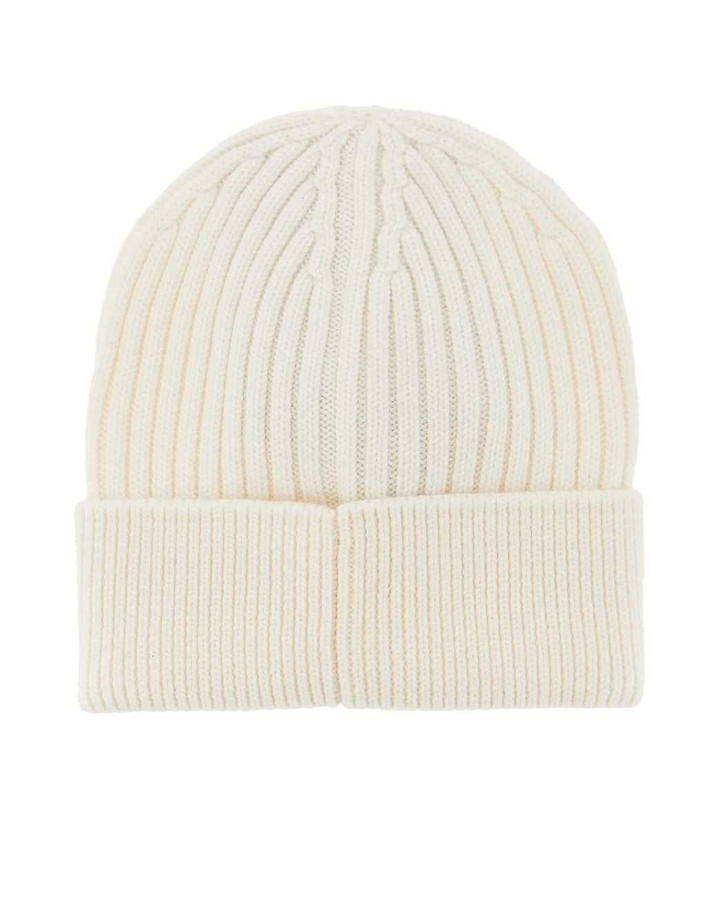 Moncler Natural Logo Patch Wool Beanie Hat for men