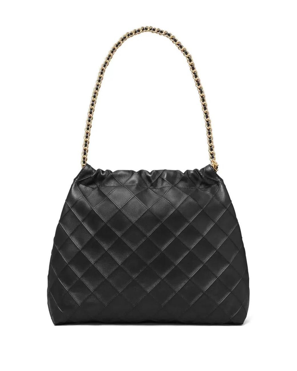 Tory Burch Black Fleming Quilted Lambskin Leather Shoulder Bag With Logo
