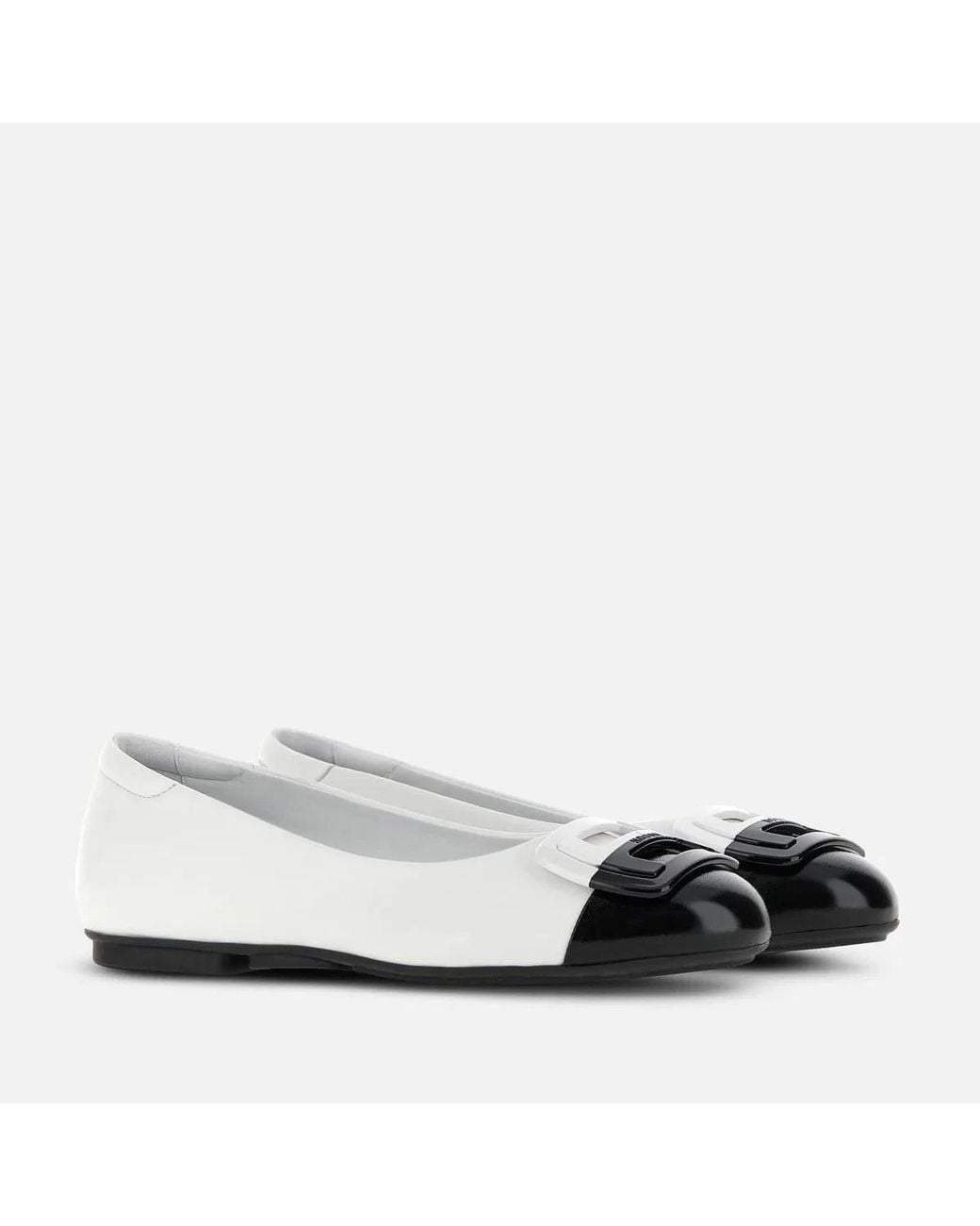 Hogan White Bicolor Ballerina Flats For