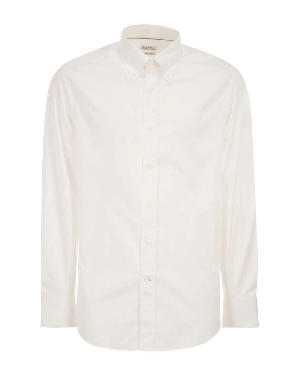 Brunello Cucinelli White Basic Fit Twill Shirt With Button-Down Collar for men