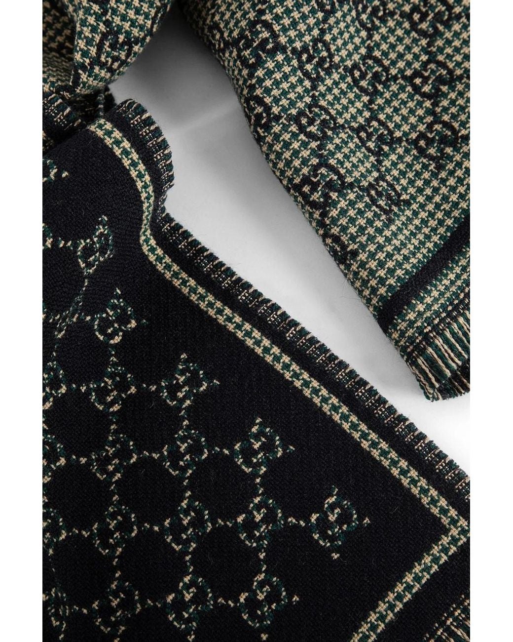 Gucci Black Fringed Geometric Pattern Scarf for men