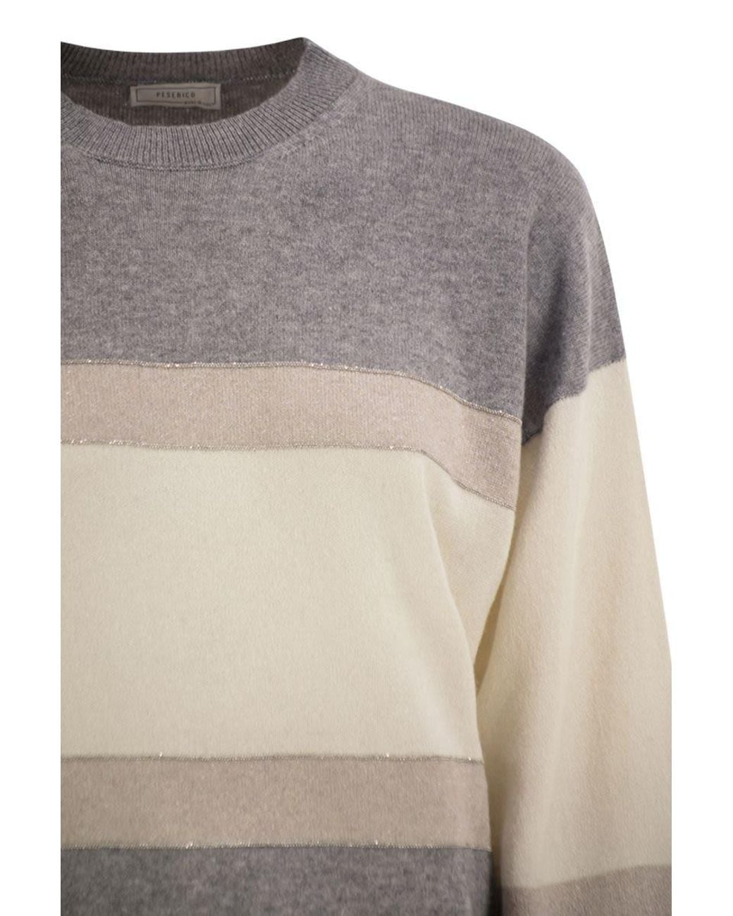Peserico Gray Colour-Block Virgin Wool, Silk And Cashmere Jumper