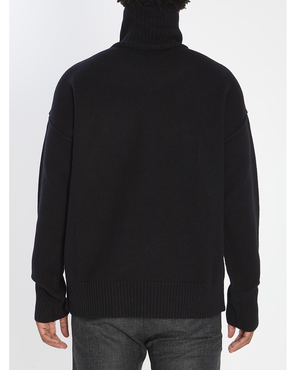 AMI Black And Adc Funnel Neck Wool Sweater for men