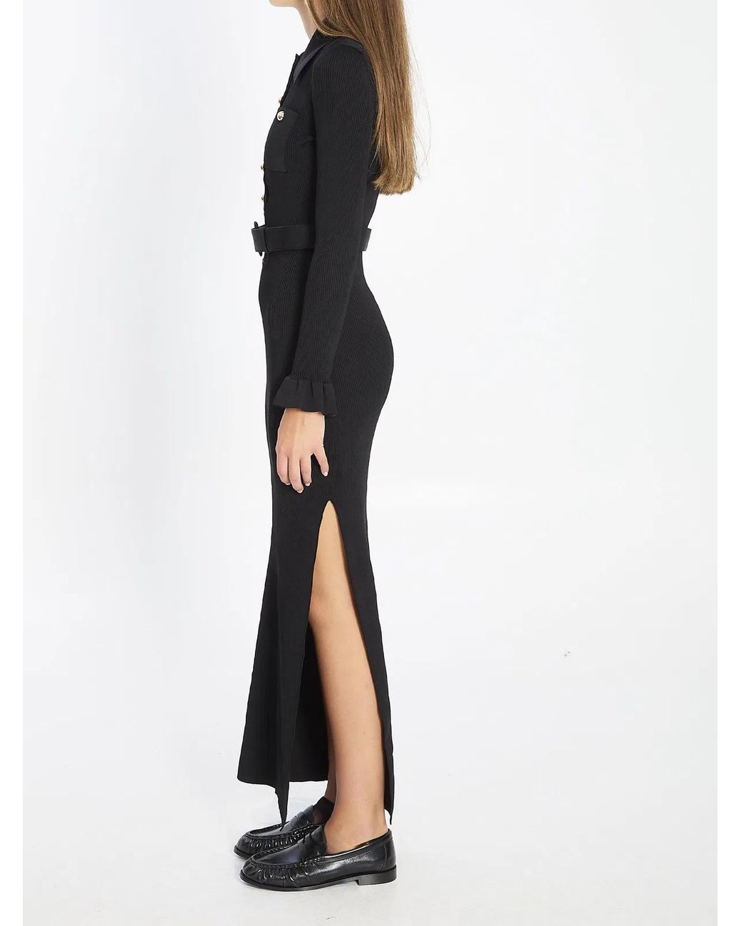 Self-Portrait Black Ribbed Knit Maxi Dress