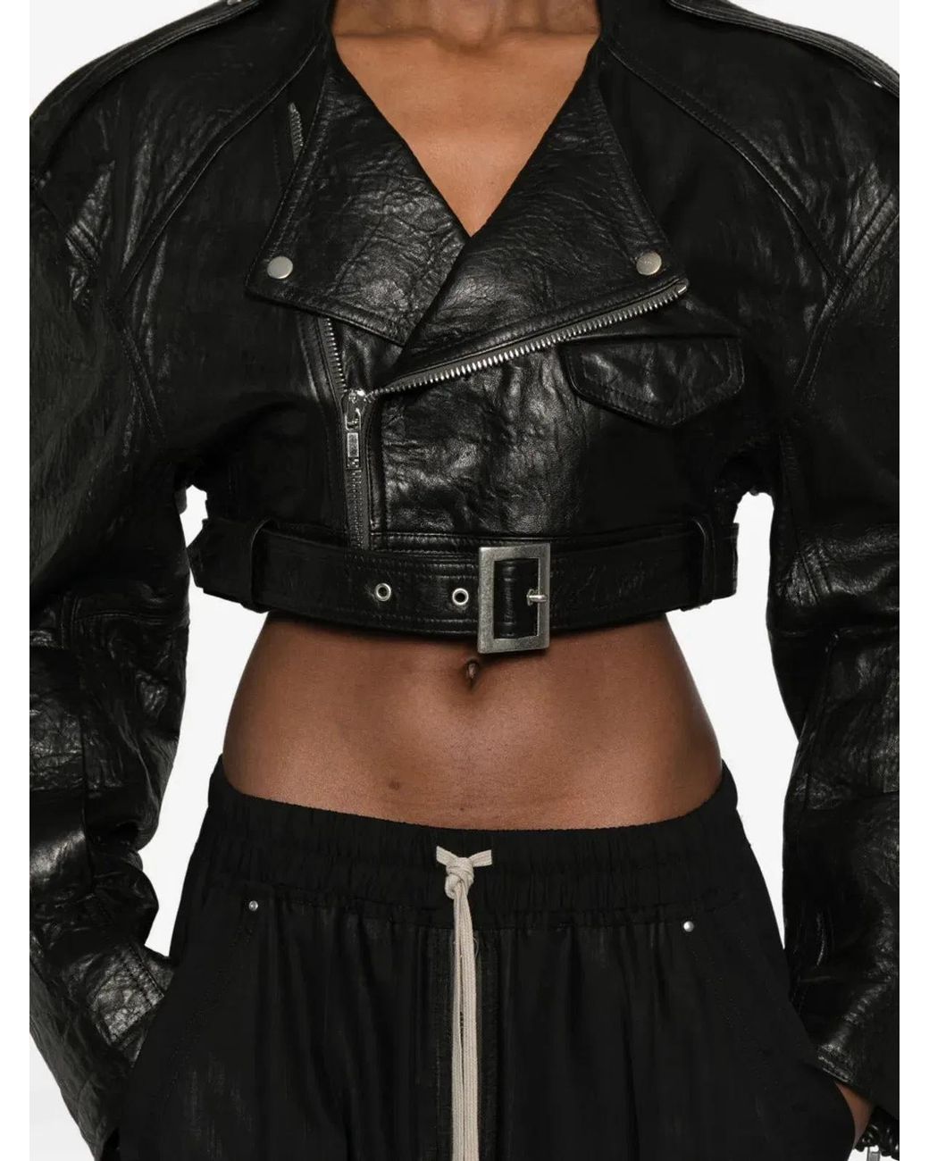 Rick Owens Black Reimagined Leather Jacket With Adjustable Belt