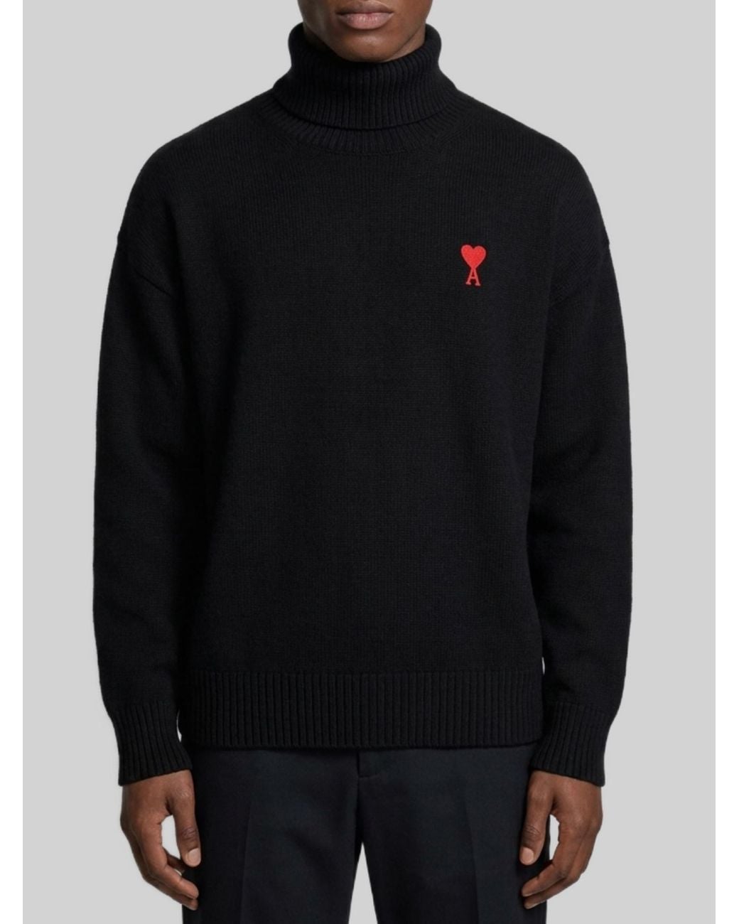 AMI Black Ami De Coeur Turtleneck Sweater for men
