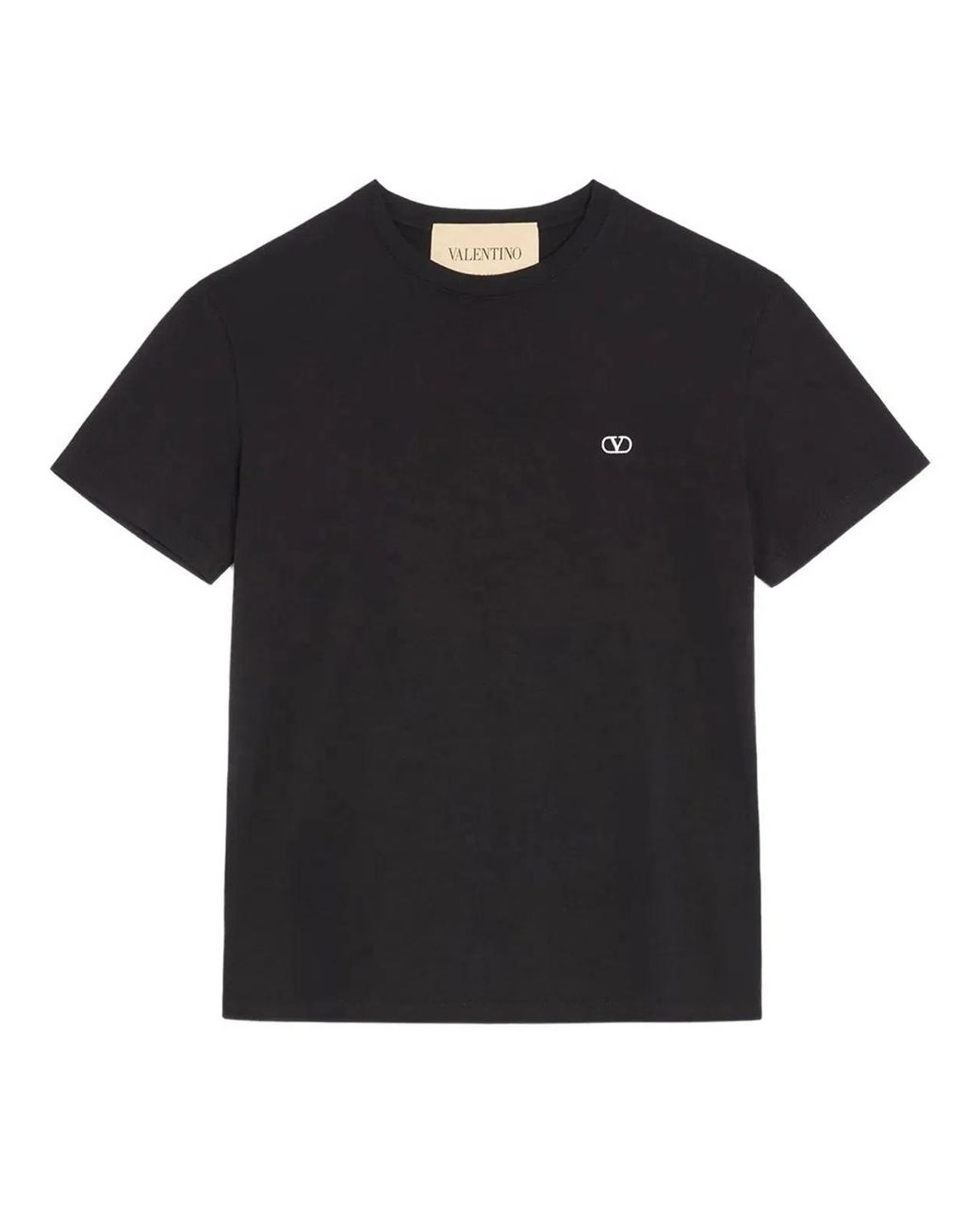 Valentino Garavani Black Cotton T-Shirt With Vlogo Embroidery for men
