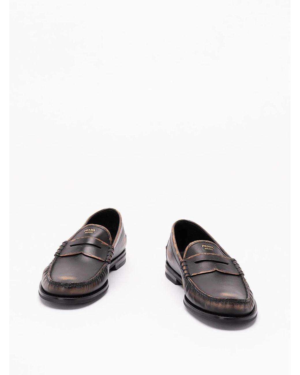 Prada Gray Antiqued Leather Loafers for men