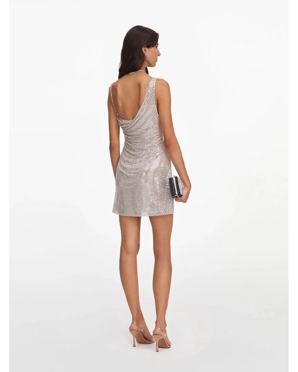 Self-Portrait White Elegant Cowl Neck Mini Dress With Low Back