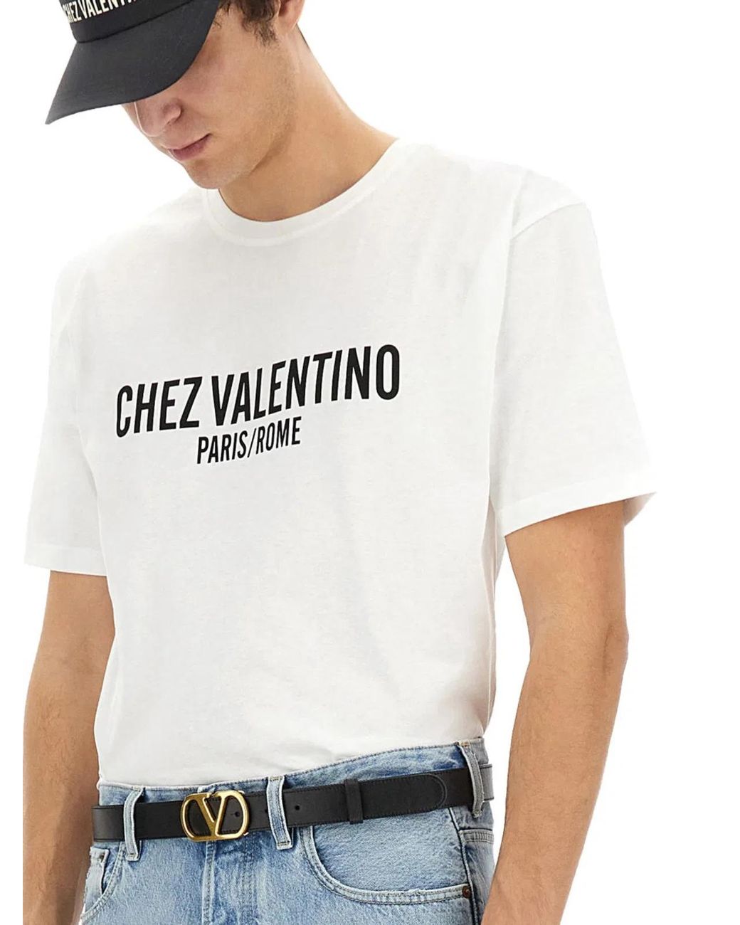 Valentino Gray Cotton Tshirt With Chez Print for men