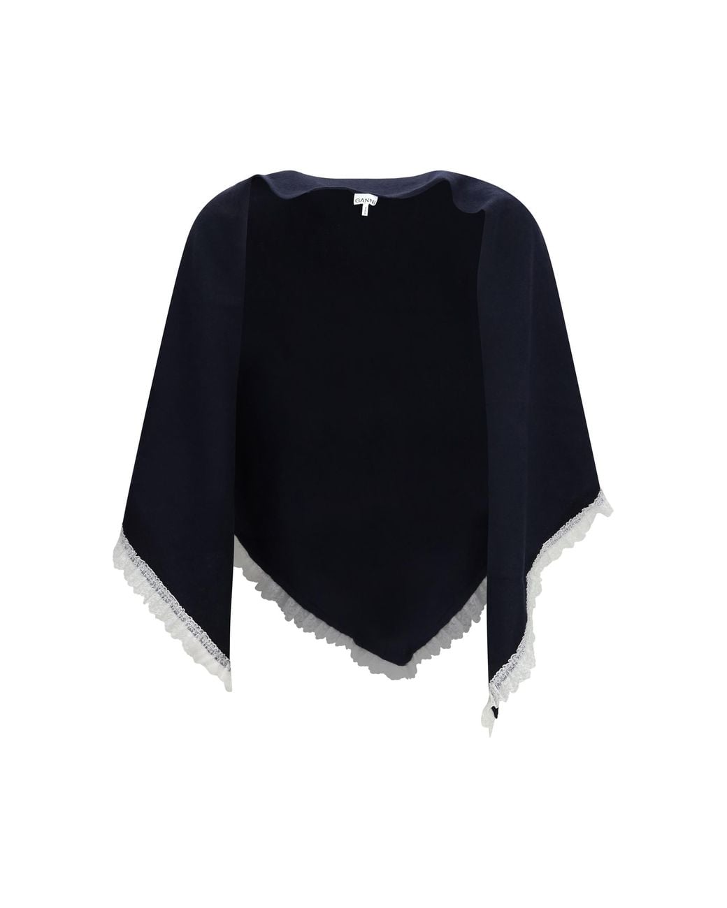 Ganni Blue Openwork Wool Cape