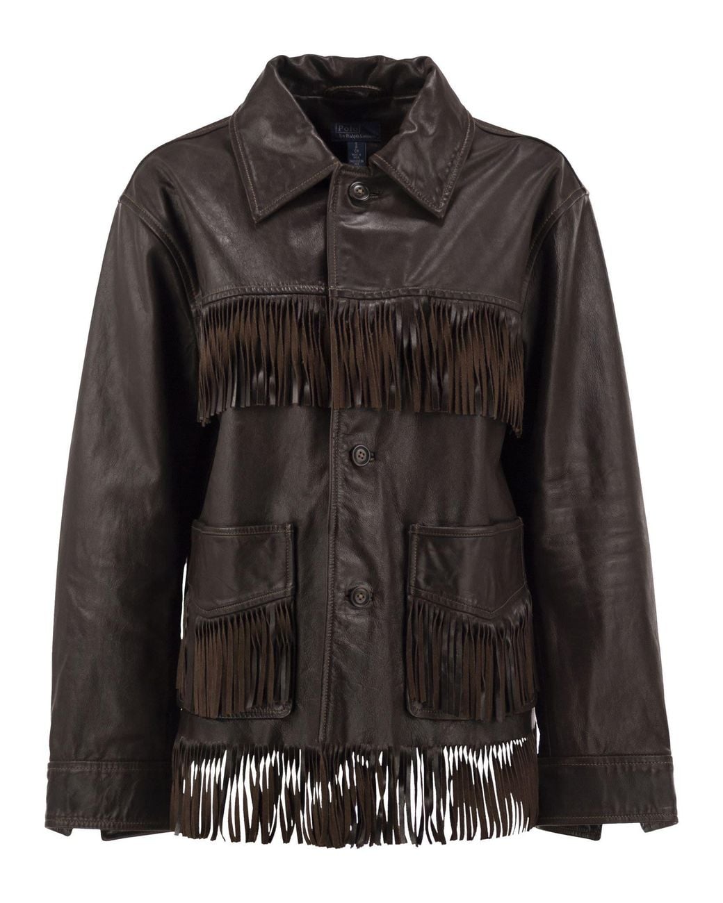 Polo Ralph Lauren Black Leather Jacket With Fringe Detailing