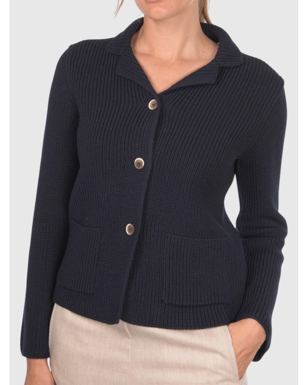 Gran Sasso Blue Pearl Rib Knit Jacket