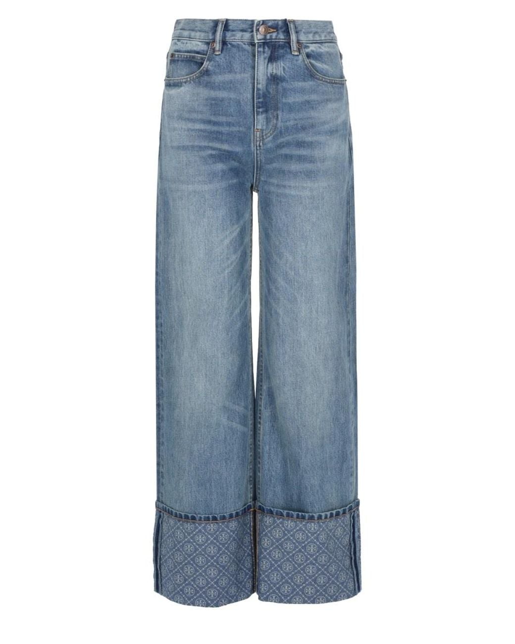Tory Burch Blue Straight Leg Jeans With T Monogram Motif