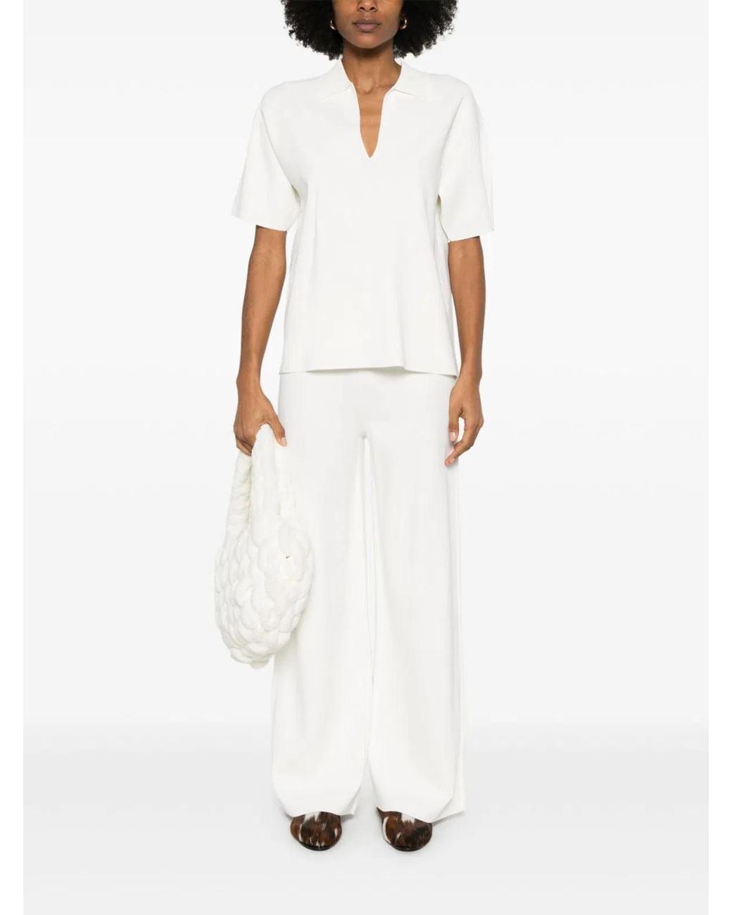 P.A.R.O.S.H. White Knitted Flared Trousers