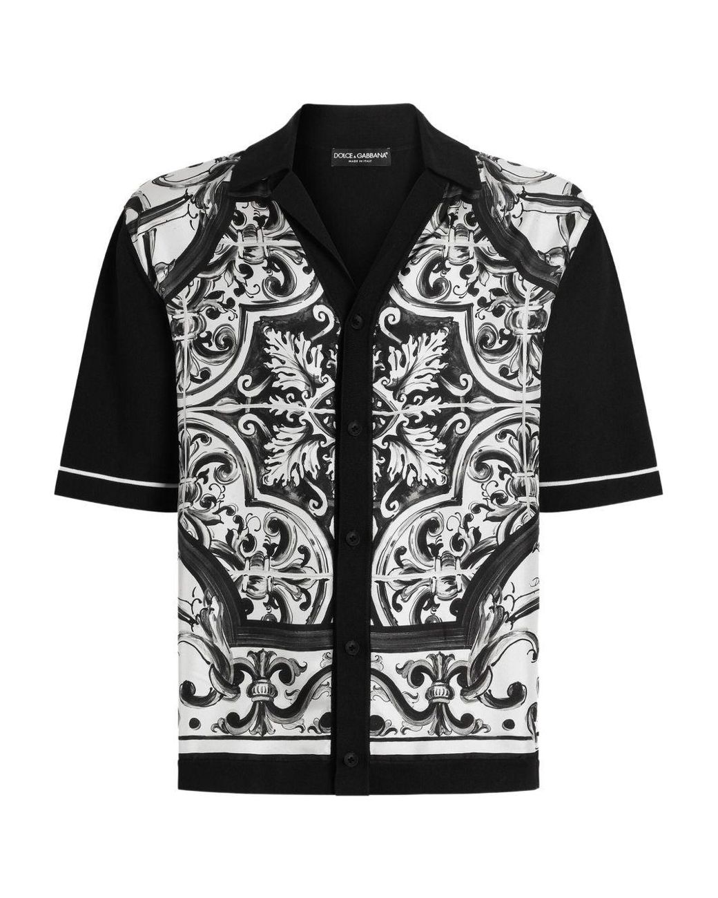 Dolce & Gabbana Black Dolce & Gabbana Majolica-Print Oversized Shirt for men