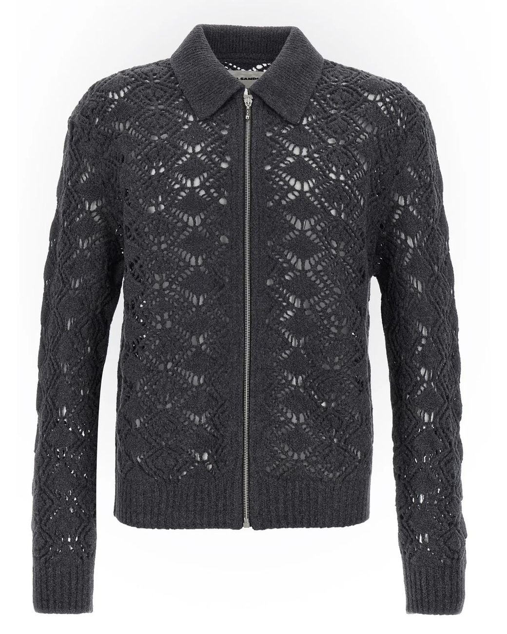 Jil Sander Black Openwork Wool Cardigan for men