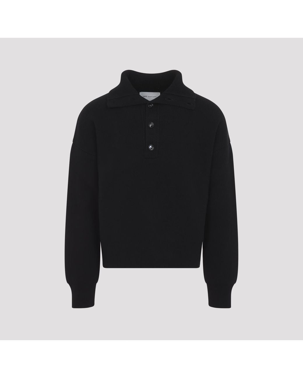 AMI Black High Buttoned Collar Sweater for men