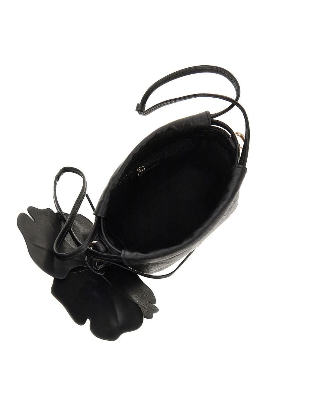 Pinko Gray Nappa Leather Bucket Bag With Flower