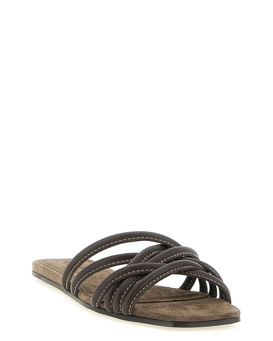 Brunello Cucinelli Black Lamb Leather Slides Shoe