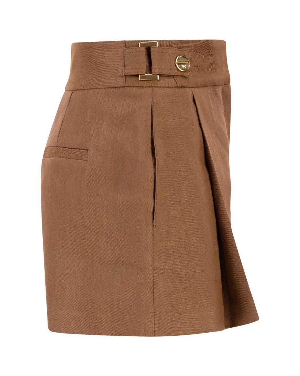 Elisabetta Franchi Brown Tailored High-Waisted Shorts With-Tone Logo Buttons