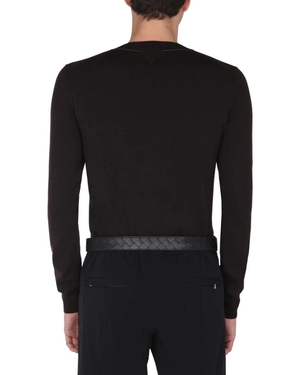 Bottega Veneta Black V-Neck Wool Sweater With Contrasting Stitch for men