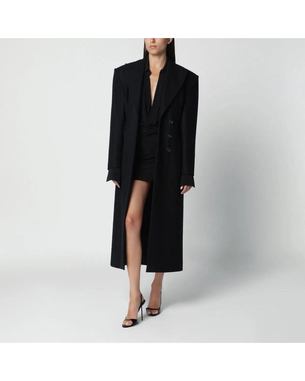 ANDAMANE Black Singlebreasted Coat With Structured Shoulders