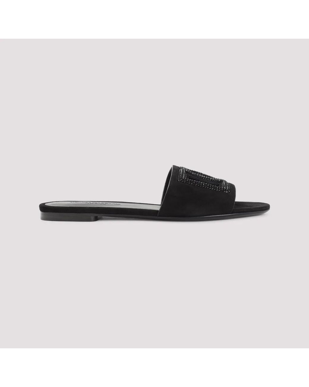 Dolce & Gabbana Black Dolce & Gabbana Embellished Logo Sandals