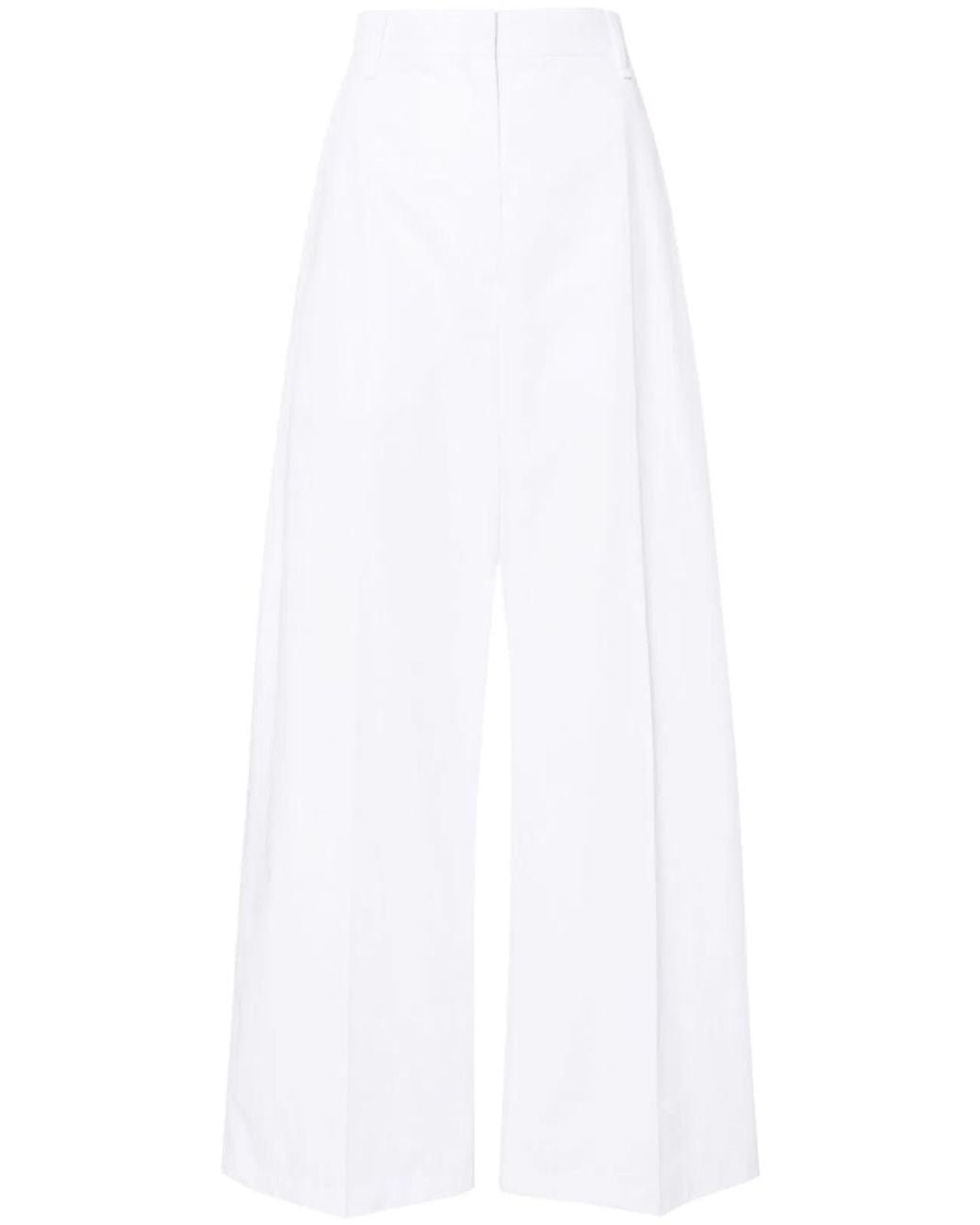 Max Mara White Wide-Leg Cotton Trousers