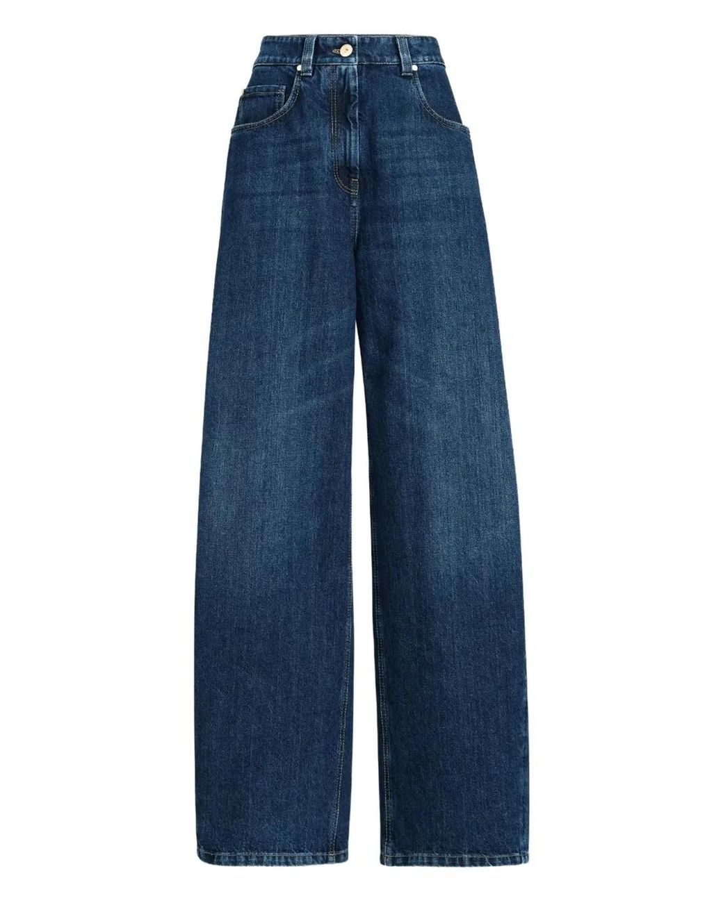 Brunello Cucinelli Blue Wide-Leg Cotton Denim Jeans